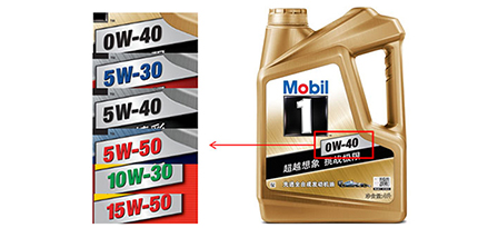 mobil 1 0w40 packshot with a list of other viscosities