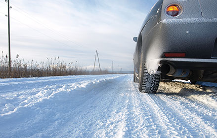car rear, snow, road