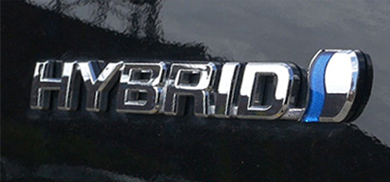 hybrid logo on a car